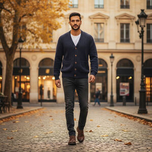 Men's Vintage Fisherman Nautical Townsley Navy Cable Knit Cardigan Sweater L